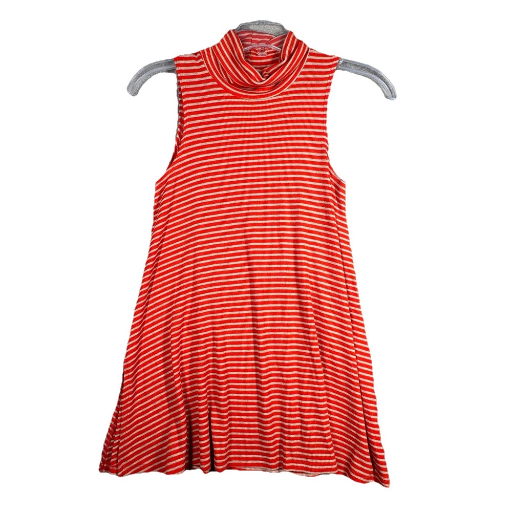 Anthropologie Puella Shirt Womens Small Orange Striped Swing Top Mock Neck